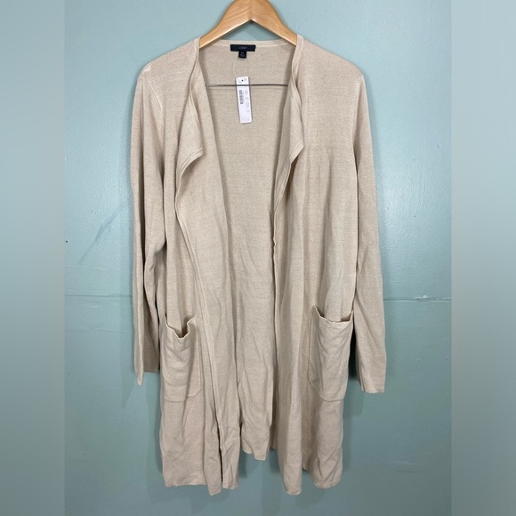J Crew Juliette Collarless‎ Sweater Blazer Linen Blend Natural Cream Sz XL AM561 - Picture 1 of 8